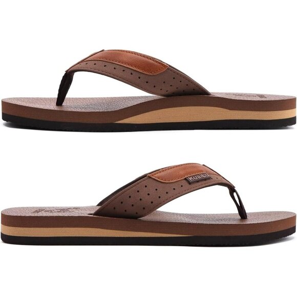 〽️Men\'s Flip Flop Sandal Brown White Leather Slip On Arch Support Comfort Shoes main image 4